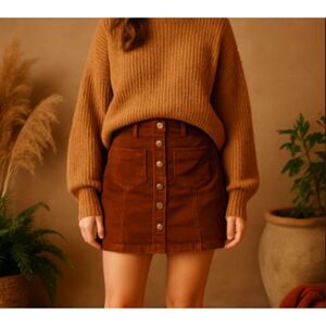 She + Sky Brown Corduroy Mini Skirt Small | Y2K Button Front Fall Aesthetic